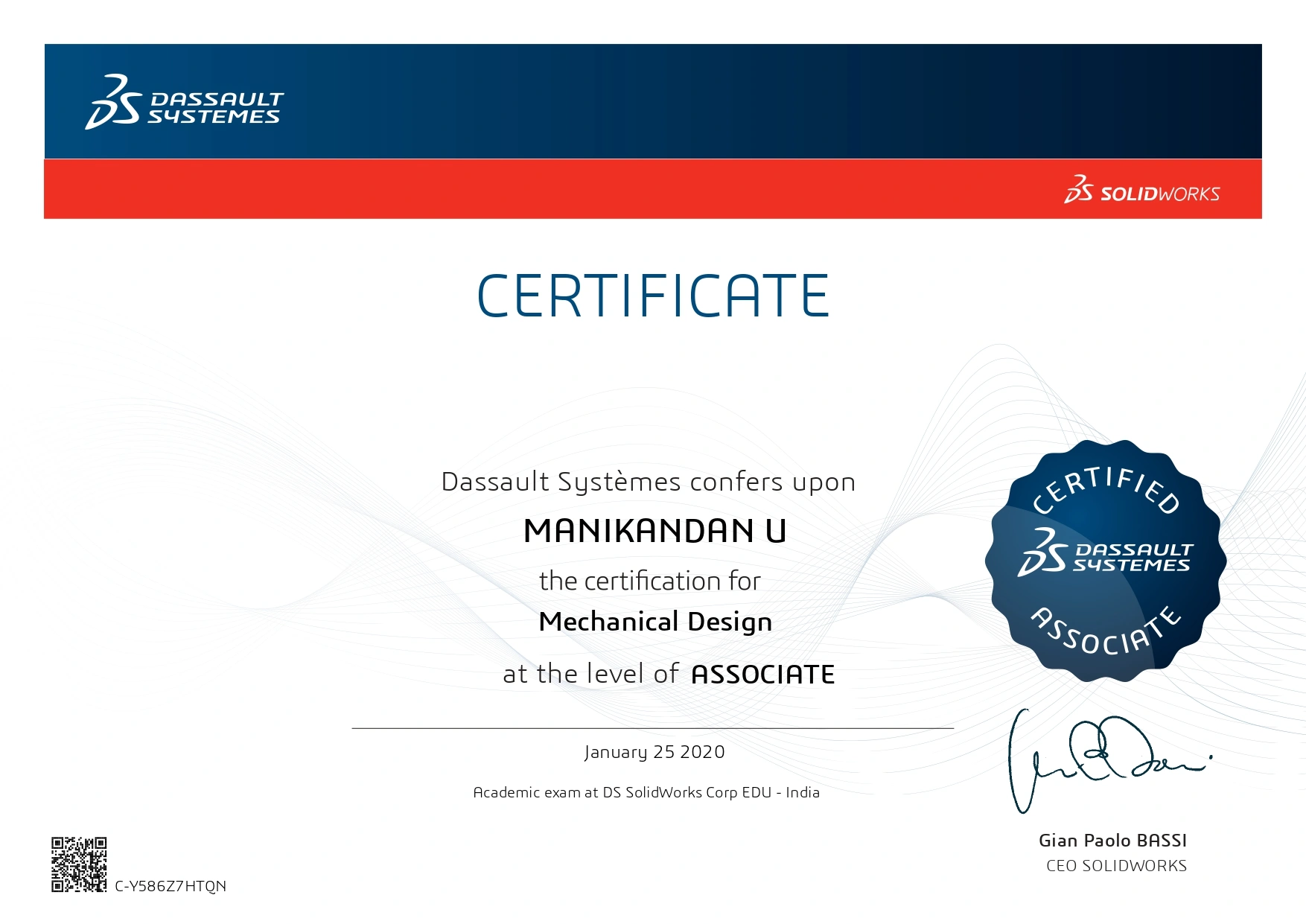 CSWA Certificate of Manikandan — Skyjet Academy Coimbatore