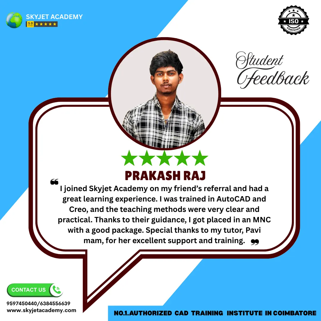 Indhuja A — CAD student testimonial Skyjet Academy